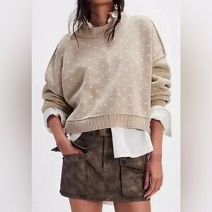Free People Beige Textured Crew Neck Sweater
